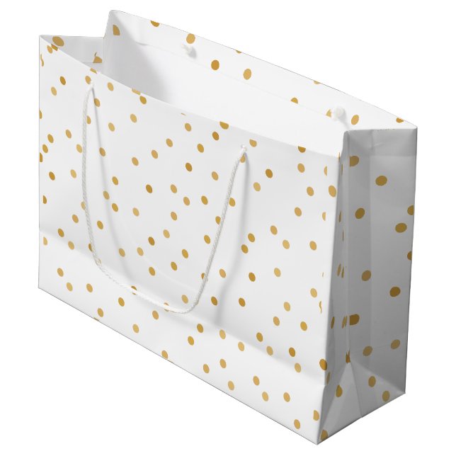 Elegant Modern White Gold Confetti Dots Large Gift Bag (Front Angled)