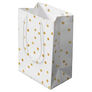 Elegant Modern White Gold Confetti Dots Medium Gift Bag