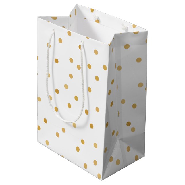 Elegant Modern White Gold Confetti Dots Medium Gift Bag (Back Angled)
