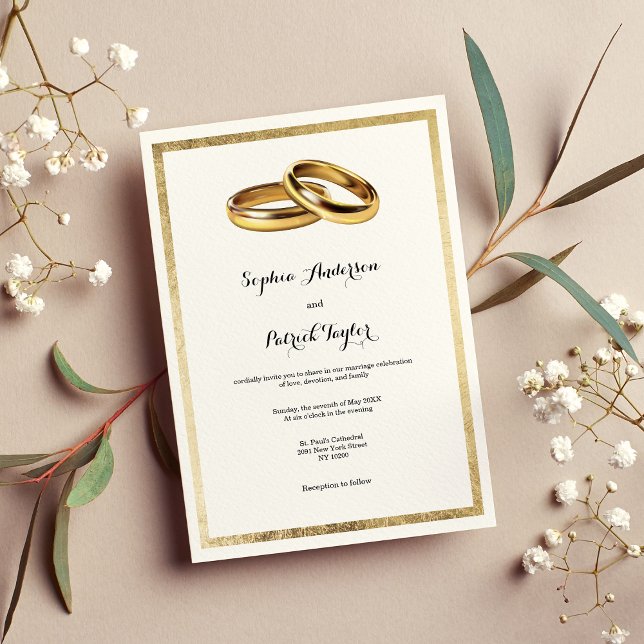 Elegant modern white gold rings Wedding Invitation (Elegant modern white gold rings Wedding Invitation )