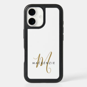 Elegant Modern White Gold Script Monogram