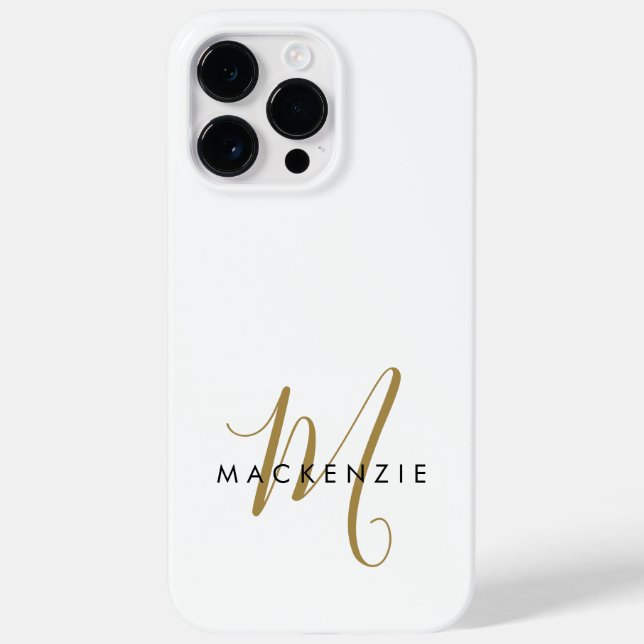 Elegant Modern White Gold Script Monogram Case-Mate iPhone Case (Back)