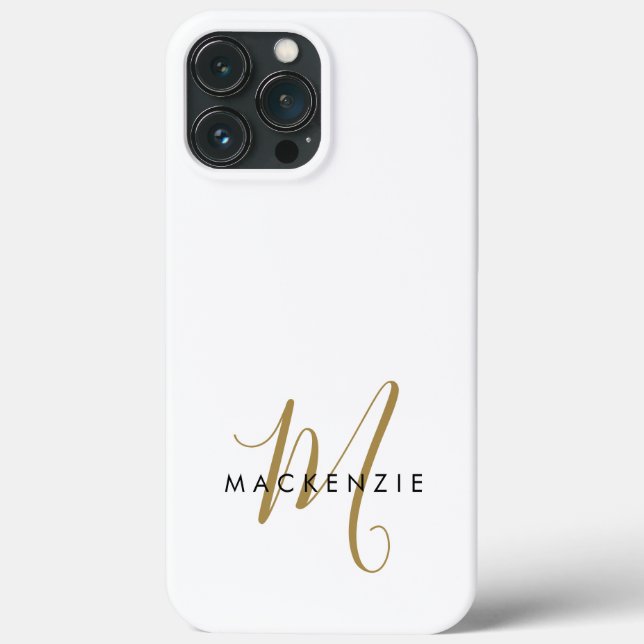 Elegant Modern White Gold Script Monogram Case-Mate iPhone Case (Back)