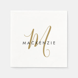 Elegant Modern White Gold Script Monogram Napkin