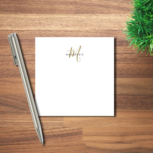 Elegant Modern White Gold Script Monogram Post-it Notes (Creator Uploaded)