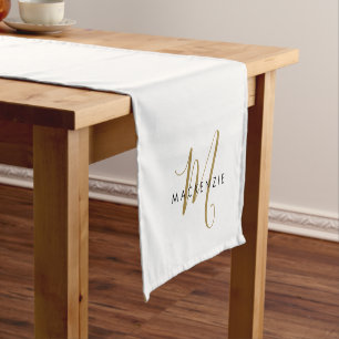 Elegant Modern White Gold Script Monogram Short Table Runner