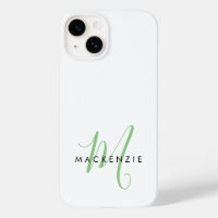 Elegant Modern White Green Script Monogram