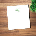 Elegant Modern White Green Script Monogram Notepad<br><div class="desc">Elegant Modern White Green Script Monogram Notepad.  An elegant green script monogram combined with a clean black san-serif font makes for a contemporary look.</div>