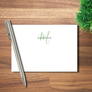 Elegant Modern White Green Script Monogram Post-it Notes