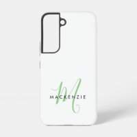 Elegant Modern White Green Script Monogram