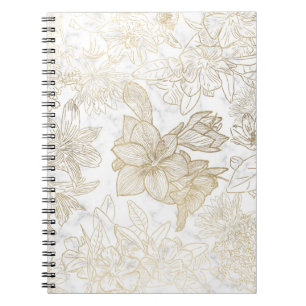 Elegant modern white grey gold marble floral notebook