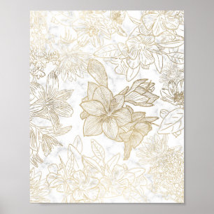 Elegant modern white grey gold marble floral poster