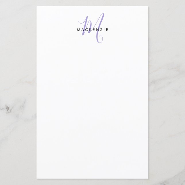 Elegant Modern White Lavender Script Monogram (Front)