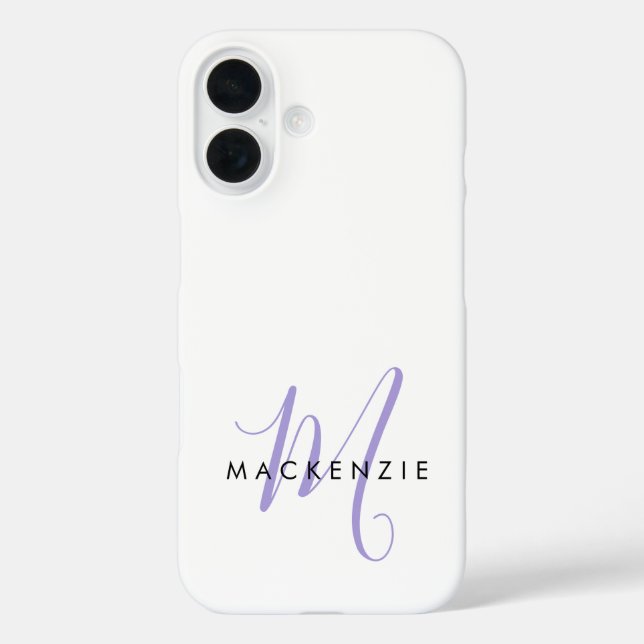 Elegant Modern White Lavender Script Monogram Case-Mate iPhone Case (Back)