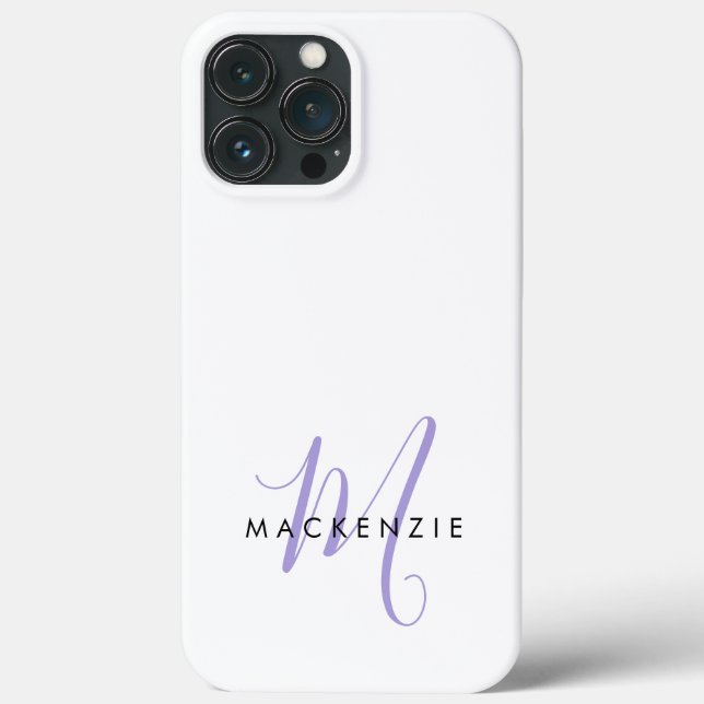 Elegant Modern White Lavender Script Monogram Case-Mate iPhone Case (Back)