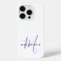 Elegant Modern White Lavender Script Monogram