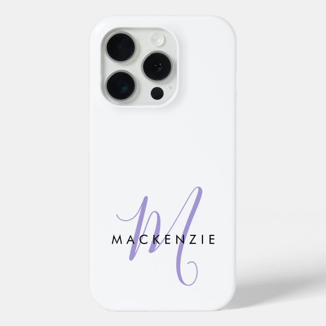 Elegant Modern White Lavender Script Monogram Case-Mate iPhone Case (Back)