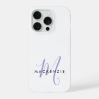 Elegant Modern White Lavender Script Monogram