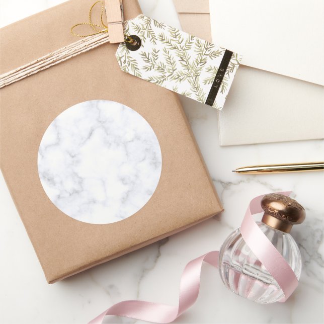 Elegant Modern White Marble Classic Round Sticker (Gifting)
