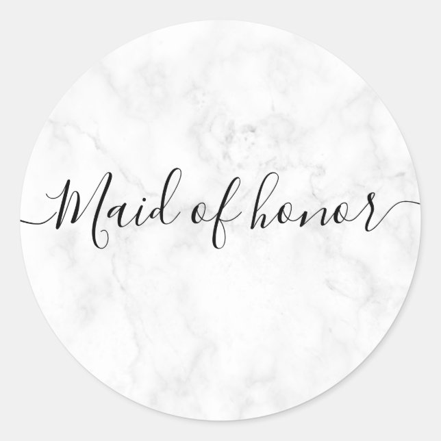 Elegant & modern white marble maid of honour classic round sticker (Front)