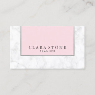 Elegant modern white marble pastel pink & silver business card