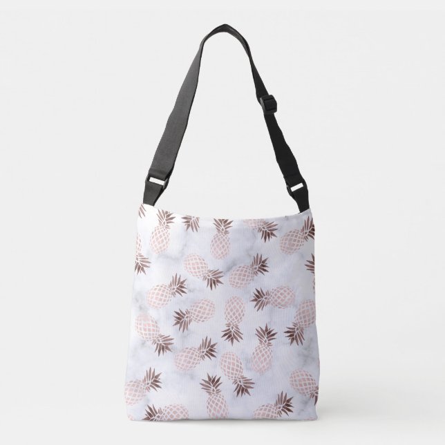 elegant modern white marble rose gold pineapple crossbody bag (Front)