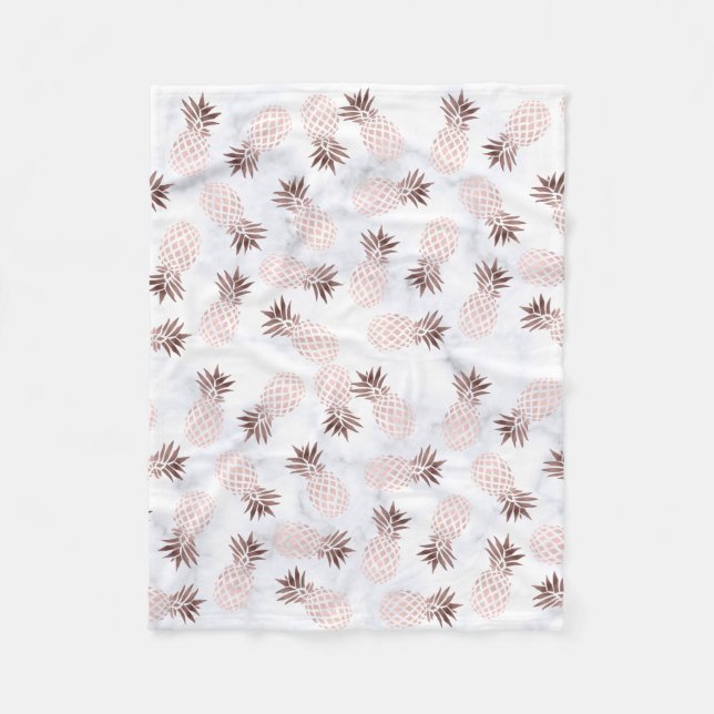 elegant modern white marble rose gold pineapple fleece blanket (Front)