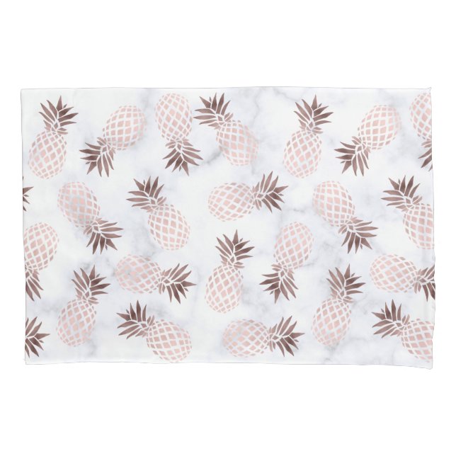 elegant modern white marble rose gold pineapple pillowcase (Front)