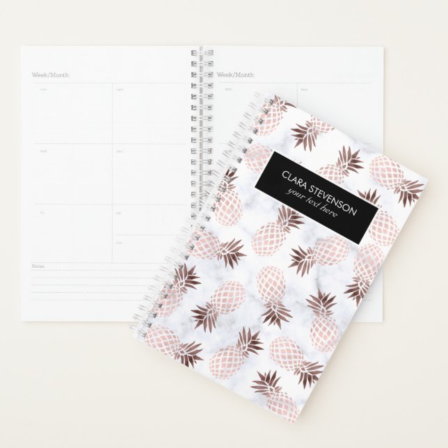 elegant modern white marble rose gold pineapple planner (Display)