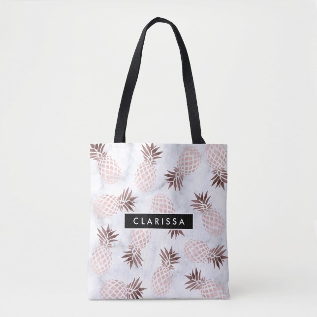 elegant modern white marble rose gold pineapple tote bag (Front)