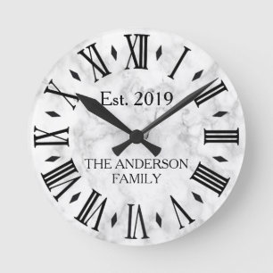 Elegant Modern White Marble Round Clock