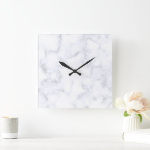 Elegant Modern White Marble Square Wall Clock