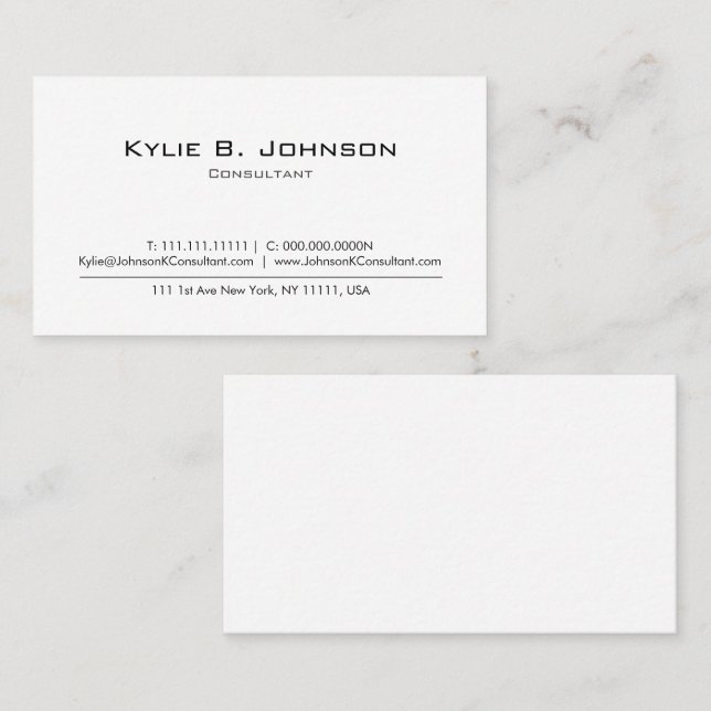 Elegant Modern White Minimalist Personalised Business Card (Front/Back)
