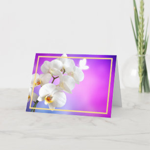 Elegant Modern White Orchids Flowers Golden Frame Card