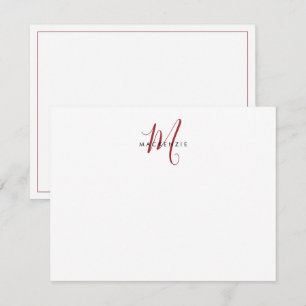 Elegant Modern White Red Script Monogram Card