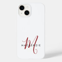 Elegant Modern White Red Script Monogram 