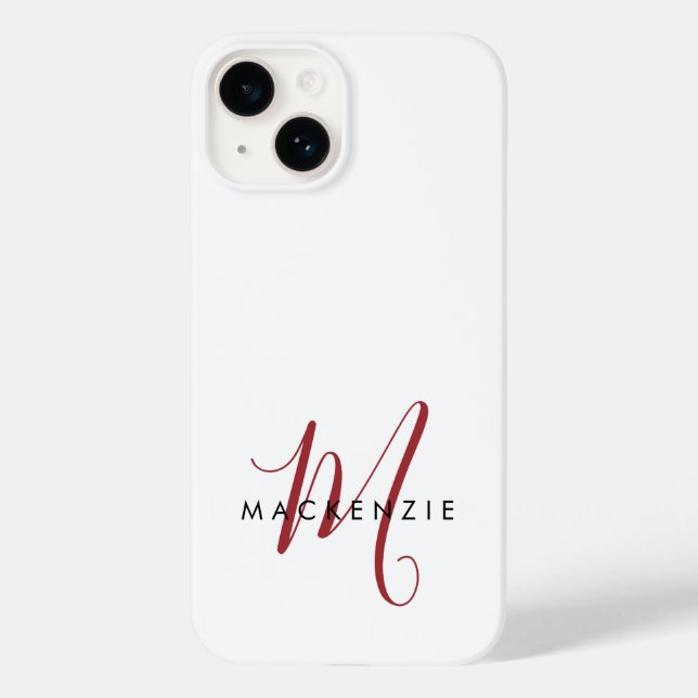Elegant Modern White Red Script Monogram  Case-Mate iPhone Case (Back)