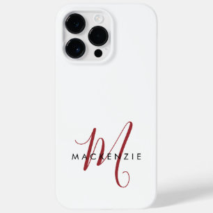Elegant Modern White Red Script Monogram  Case-Mate iPhone 14 Pro Max Case