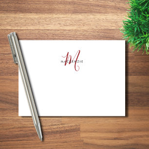 Elegant Modern White Red Script Monogram Post-it Notes