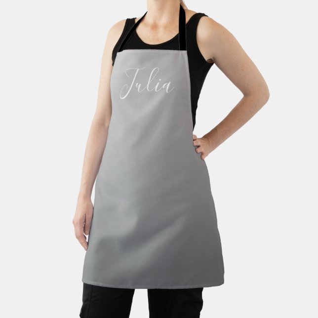 Elegant Modern White Script Writing Grey Gradient  Apron (Insitu)