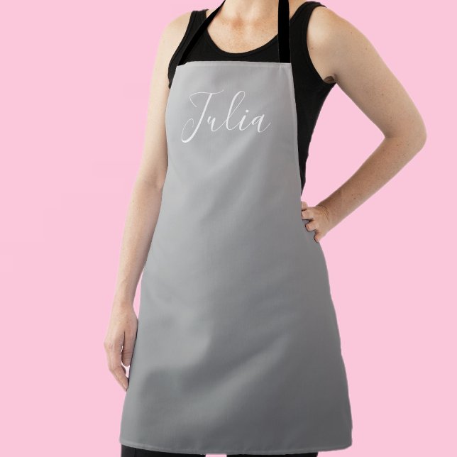 Elegant Modern White Script Writing Grey Gradient  Apron (Creator Uploaded)