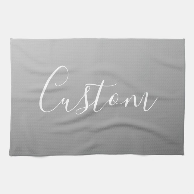 Elegant Modern White Script Writing Grey Gradient  Tea Towel (Horizontal)