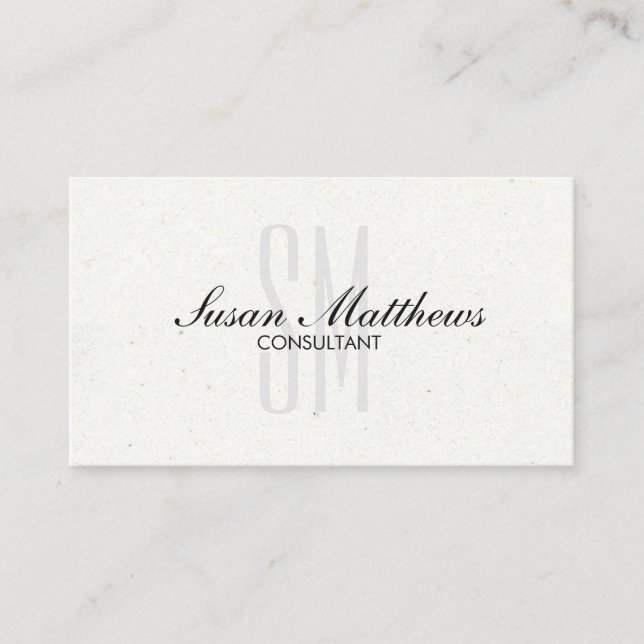 Elegant Modern White Simple Script Monogram Business Card (Front)