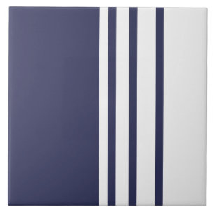 Elegant, modern, white stripes on navy blue ceramic tile