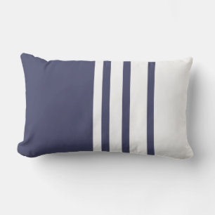Elegant, modern, white stripes on navy blue lumbar cushion