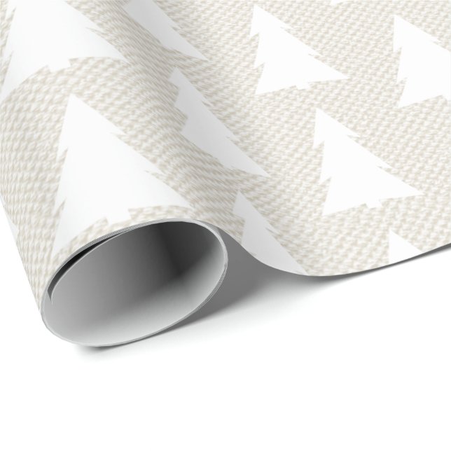 Elegant Modern White Trees Beige Geometric Pattern Wrapping Paper (Roll Corner)