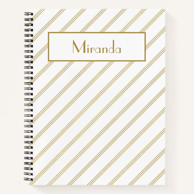 Elegant Modern White with Dotted Gold Lines Notebook (Front)
