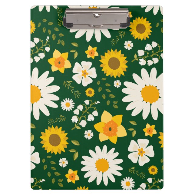 Elegant Modern White Yellow Floral Design  Clipboard (Front)