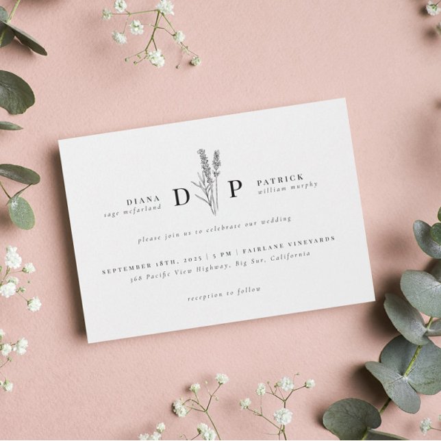 Elegant Modern Wildflower Initial Wedding Invitati Invitation (Creator Uploaded)