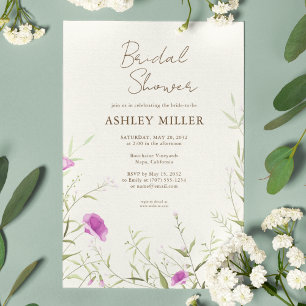 Elegant Modern Wildflower Off-White Bridal Shower Invitation